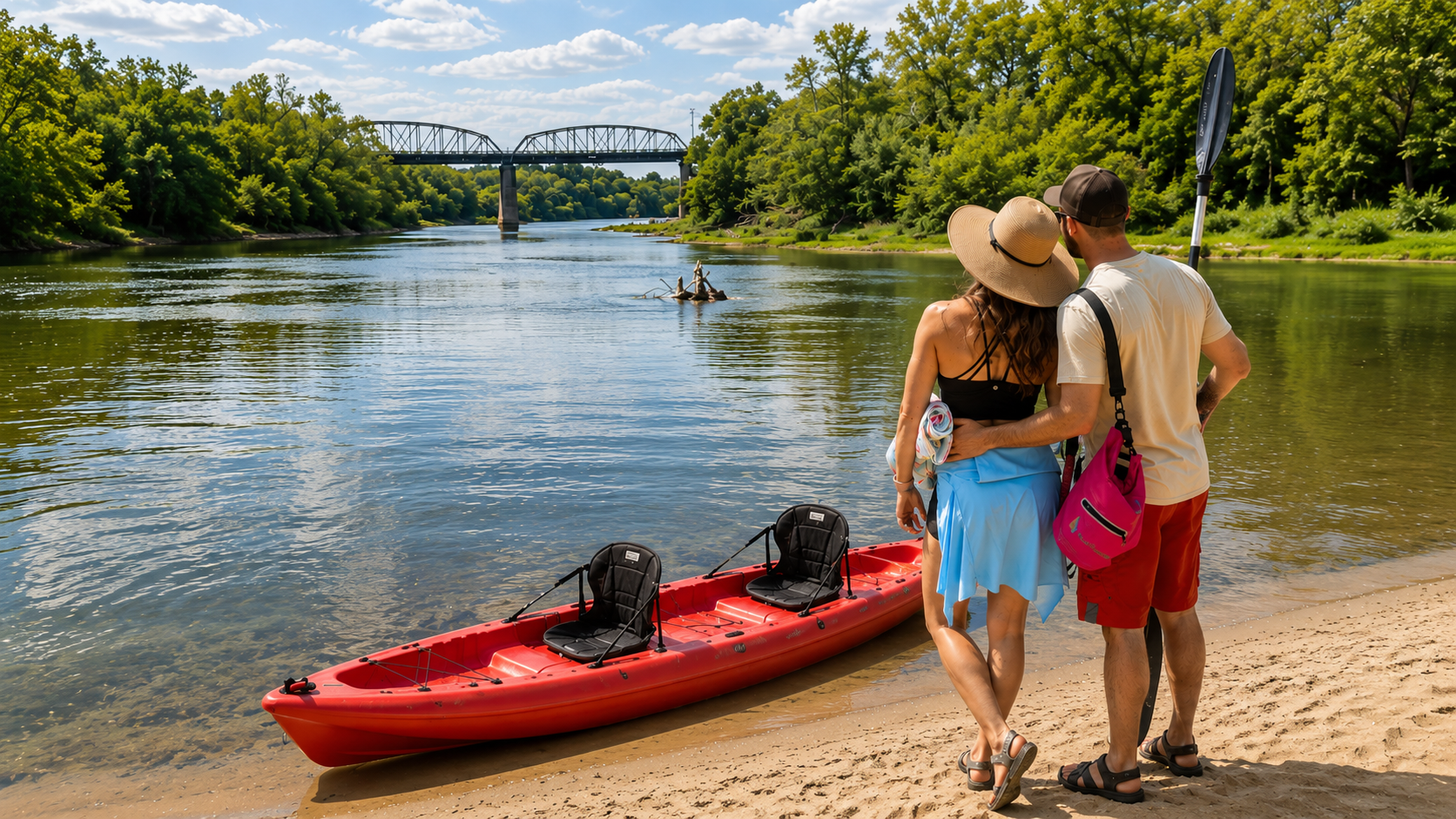 A couple sharing a quiet afternoon beside the river